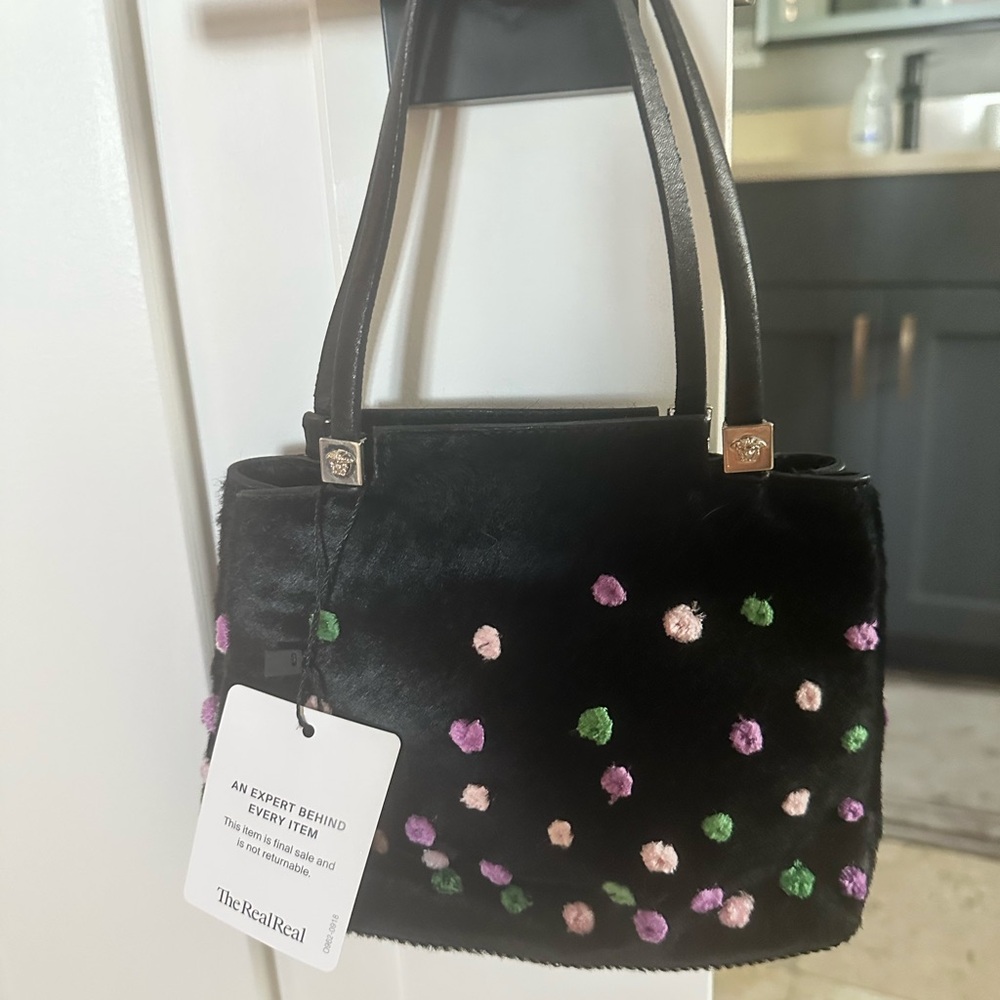 Vintage 90s Gianni Versace Black Floral Embellished Bag 
Original Gianni Era .